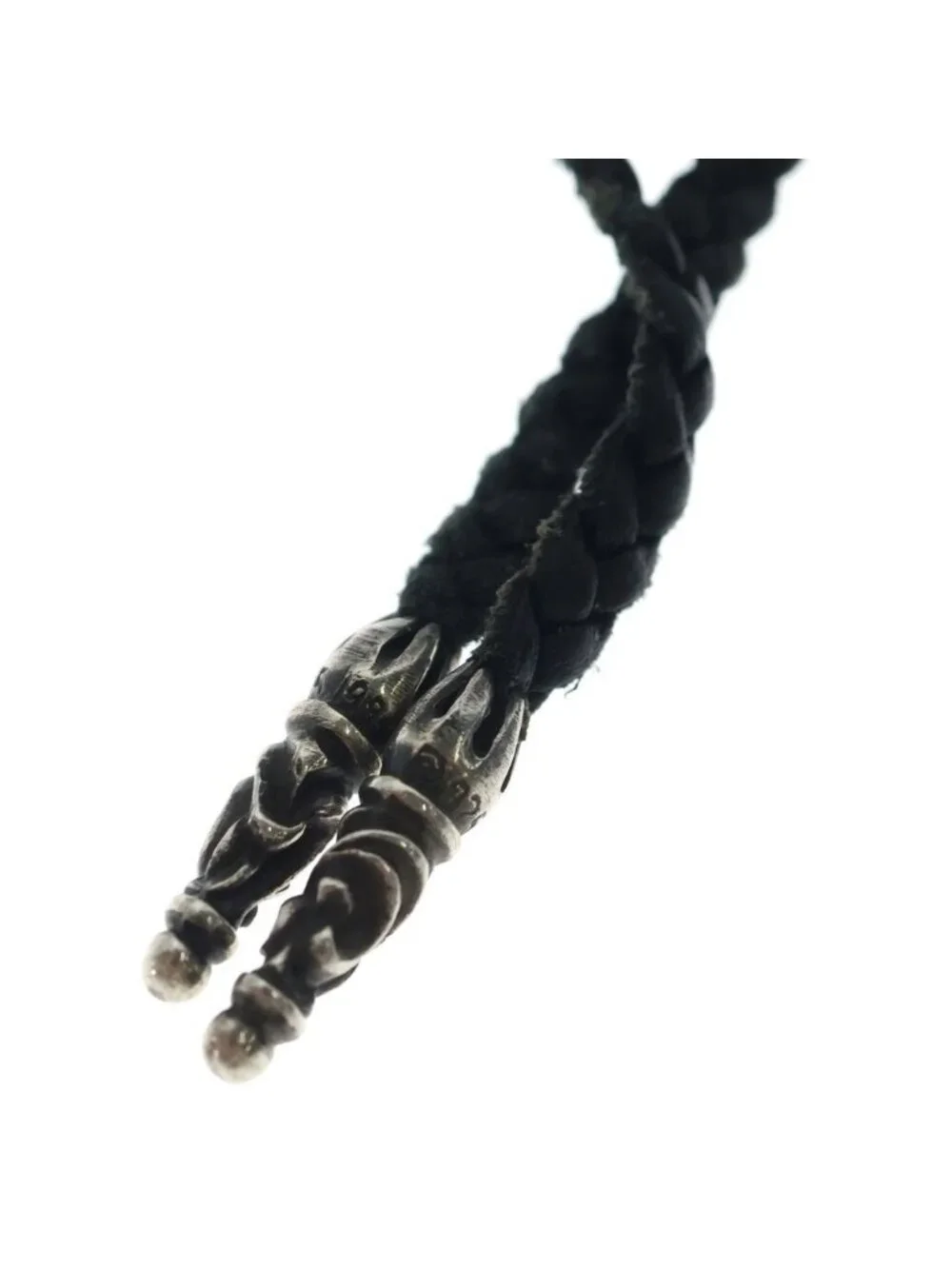 Chrome Hearts Leather Braid Scroll Blade Silver Necklace Black